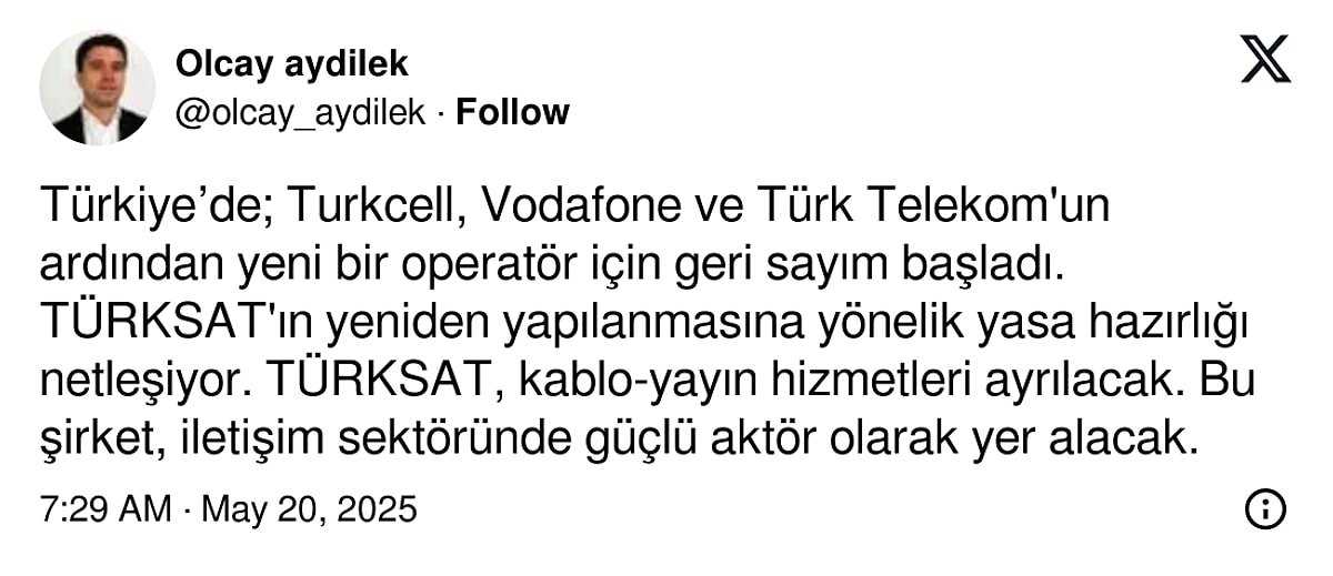 Olcay Aydilek türksat haberi