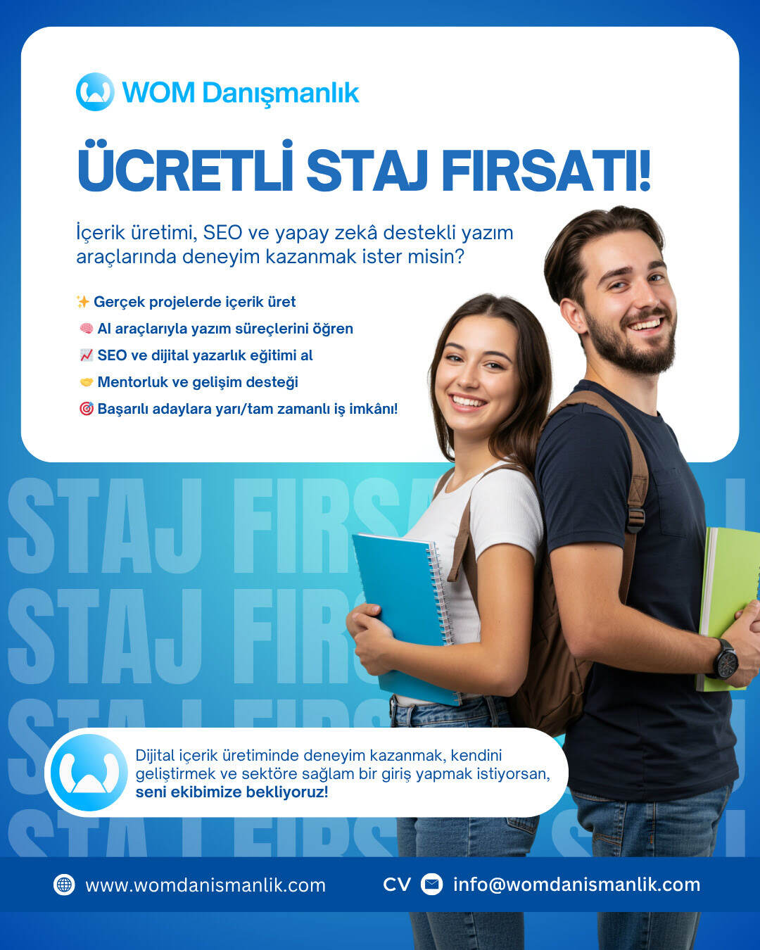 İçerik Stajyeri arayan ajanslar - WOM Danışmanlık İçerik Stajyeri ajans iş ilanları - WOM Danışmanlık